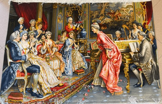 The Recital, handmade Tabriz wall carpet in wool & silk, 100 × 150 cm
