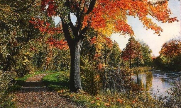 Autumn Path, handmade Tabriz wall carpet