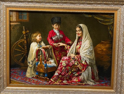 The Spinning Wheel, handmade Tabriz wall carpet