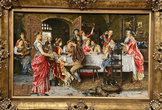 The Tavern Feast, handmade Tabriz wall carpet
